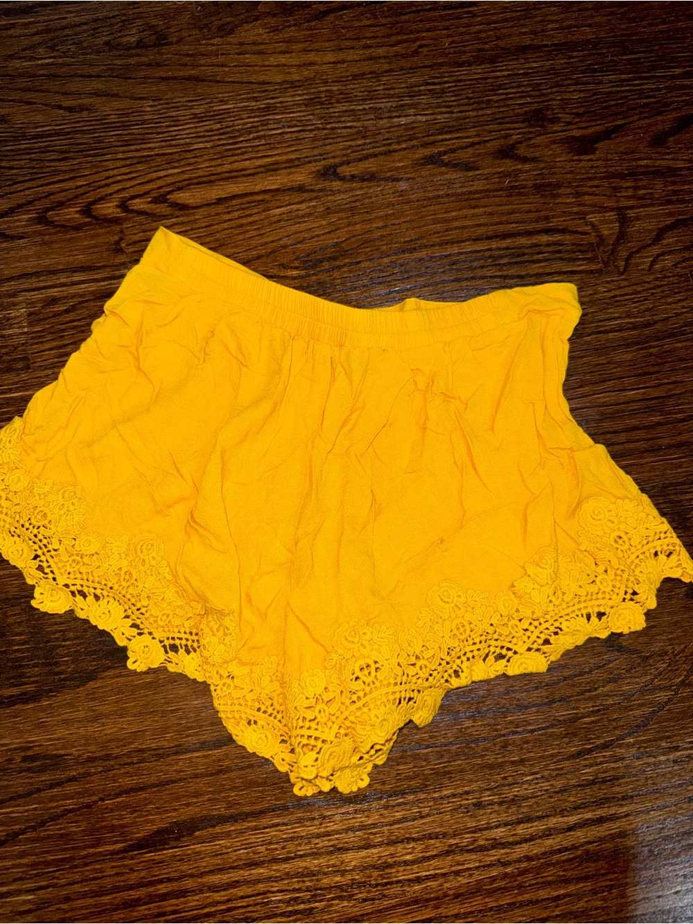 Forever 21 Yellow Crochet Trim Shorts